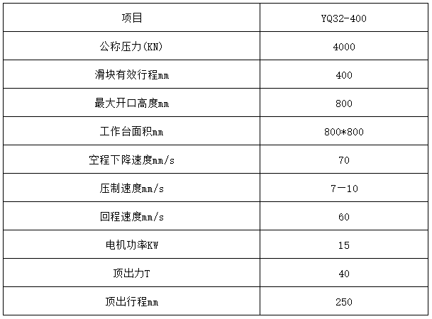 400噸四柱拉伸液壓機技術參數(shù)